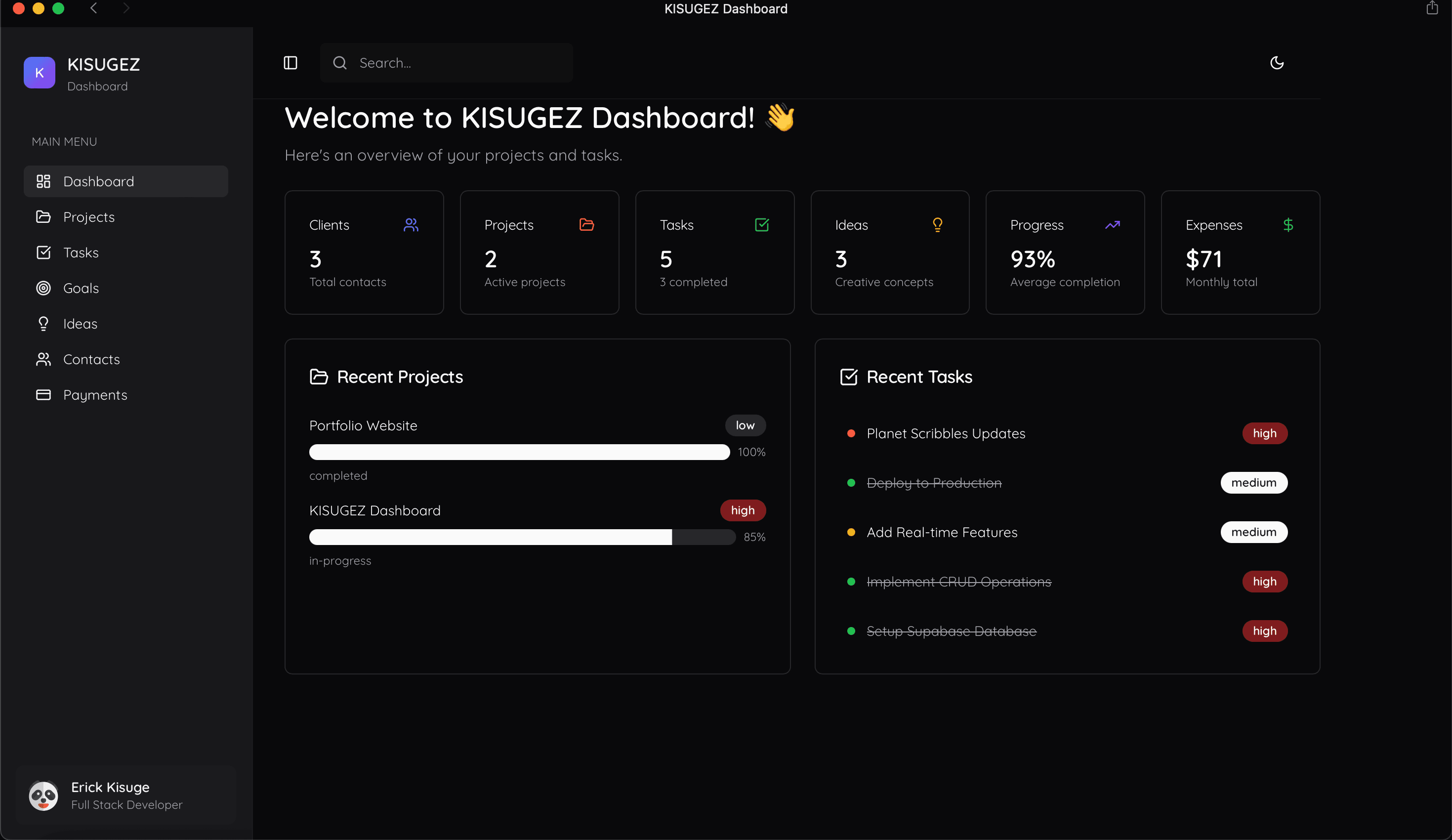 Personal Dashboard for Project Management